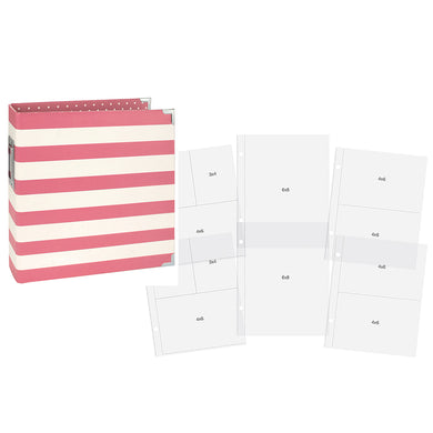 6x8 Pink Striped Designer Binder + Pocket Pages