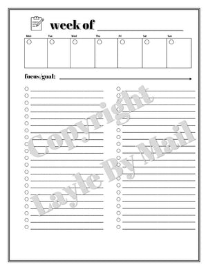 Weekly Planning Printable - DOWNLOAD ONLY