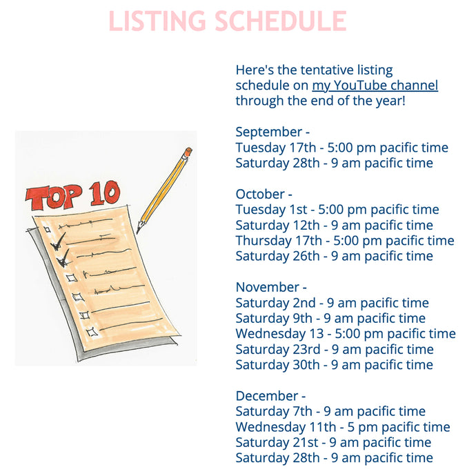 Listing Schedule - September Through December 2024