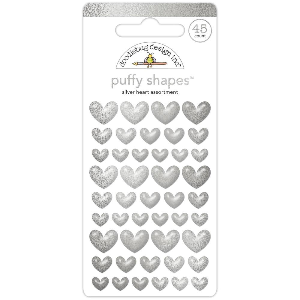 Silver Heart Puffy Shapes Stickers