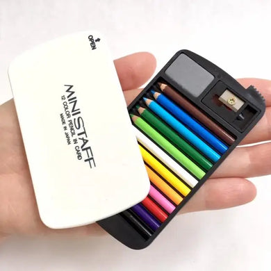 12 Mini Colored Pencils in White Plastic Card Case
