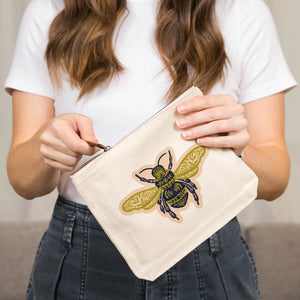 Ornate Floral Bee | Go Bag Canvas Zipper Pouch