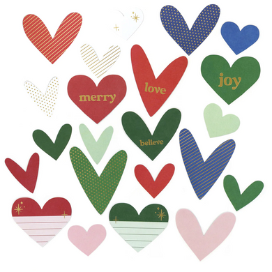 Christmas Cardstock Die Cut Hearts with Matte Gold Foil