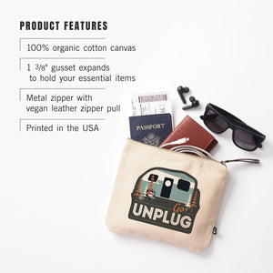 Go Unplug Retro Camper | Go Bag Canvas Zipper Pouch