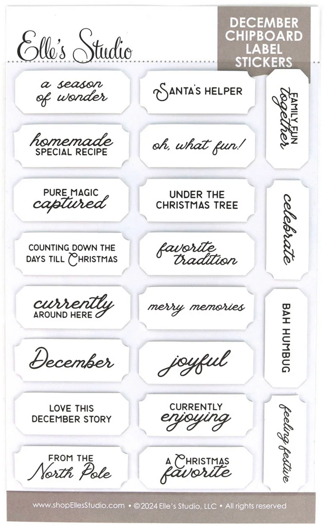 Elle's Studio | December Chipboard Label Stickers