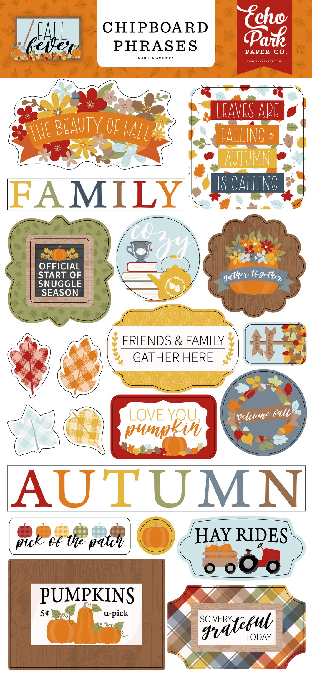 Fall Fever 6x13 Chipboard Phrases