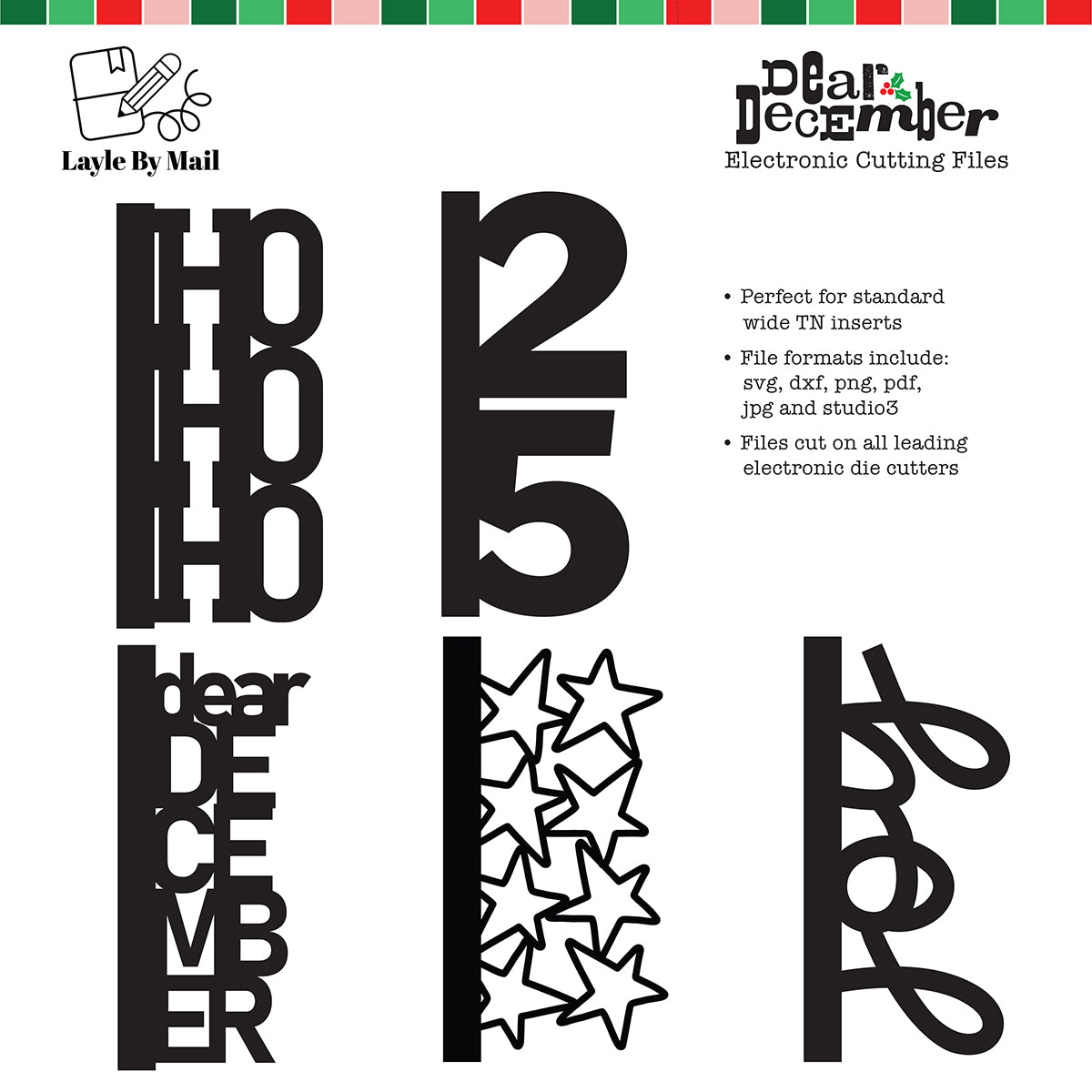 Digital Cut Files | Dear December - Set of (5) Traveler's Notebook Siz ...