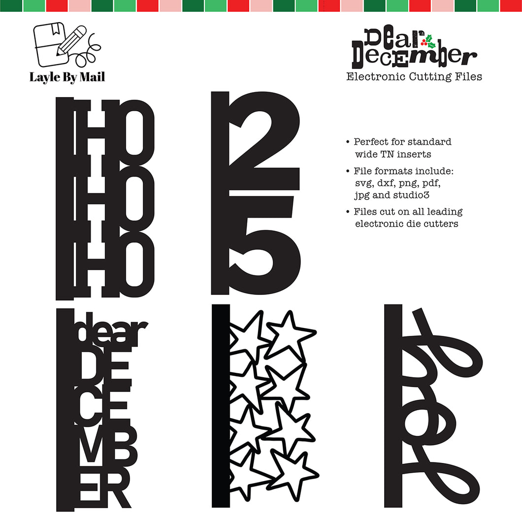 Digital Cut Files | Dear December - Set of (5) Traveler's Notebook Size Designs