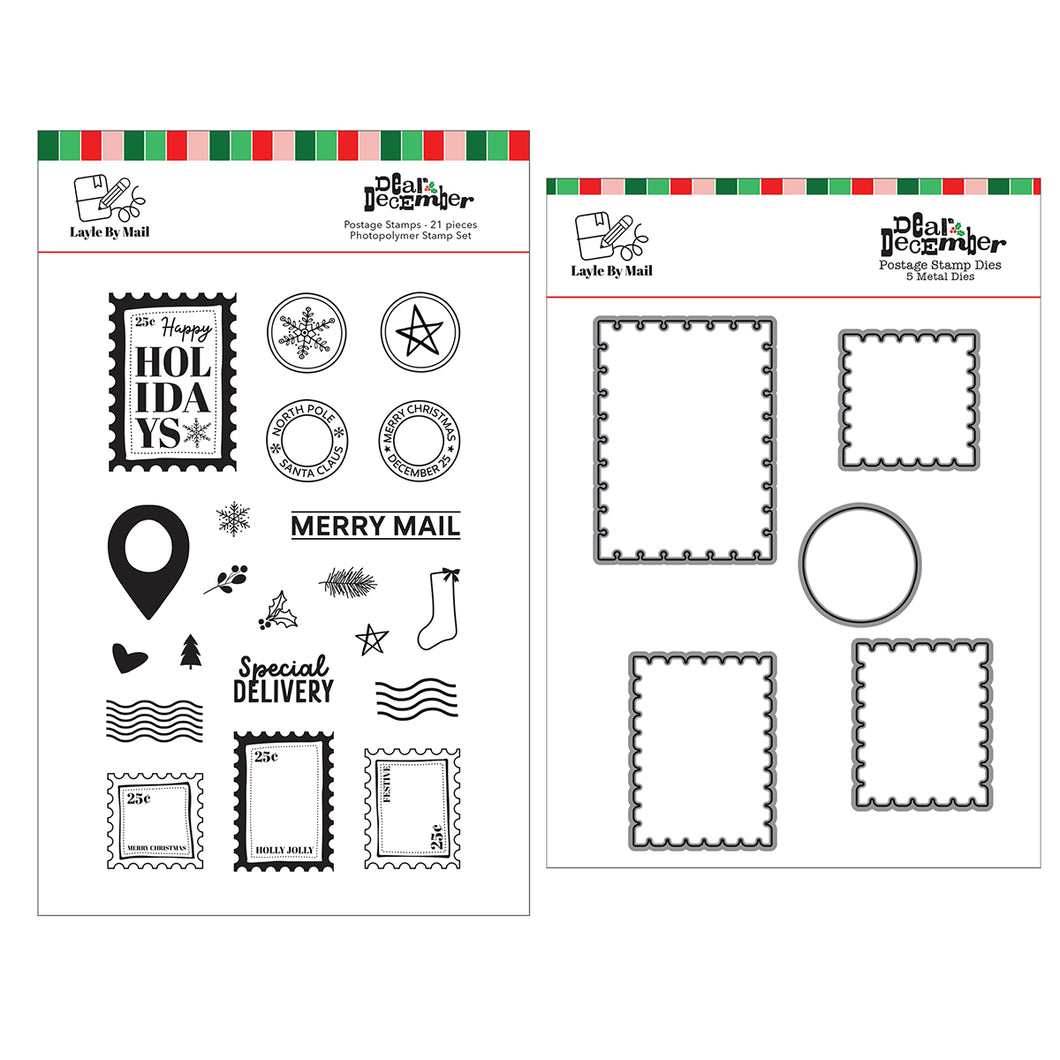 Layle By Mail | Dear December - Postage Stamp Set & Dies Bundle