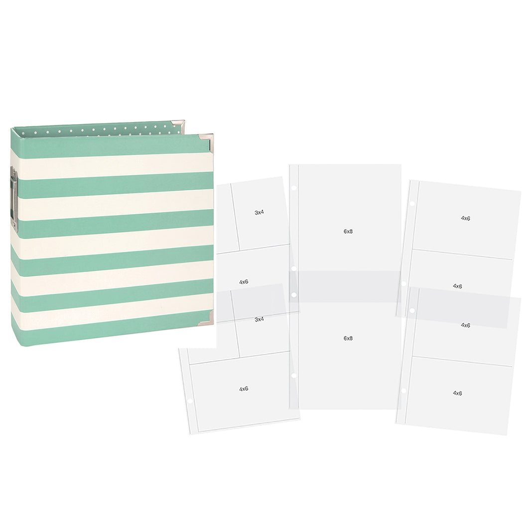 6x8 Robin's Egg Striped Designer Binder + Pocket Pages