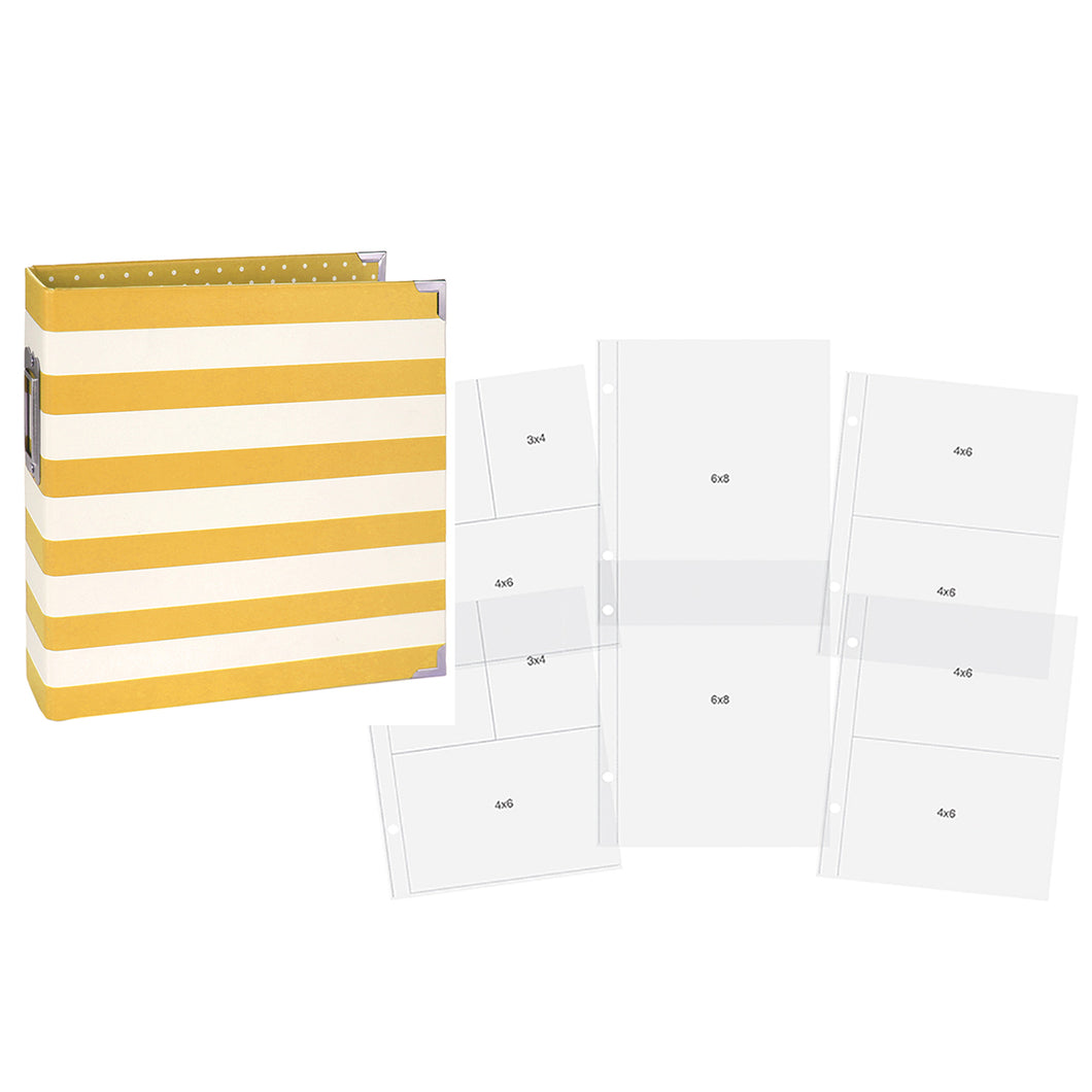 6x8 Yellow Striped Designer Binder + Pocket Pages