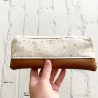 Load image into Gallery viewer, White Daisy Vegan Leather Pencil Pouch