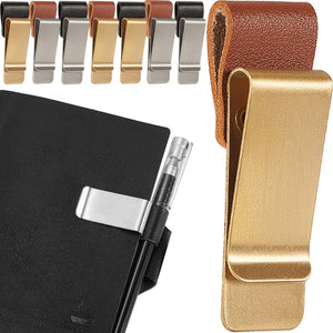 Tan/Silver Faux Leather Clip-On Pen Holder