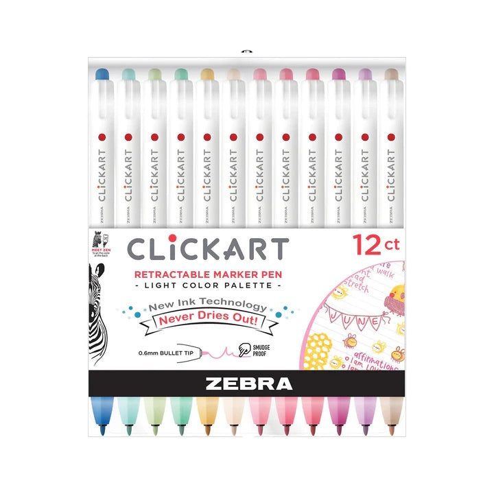 Zebra Clickart Retractable Marker Pen Set of 12- Light Colors