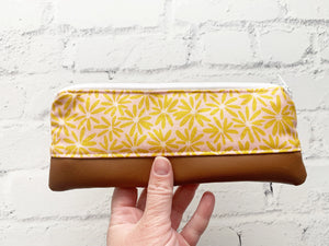 Yellow Daisy Vegan Leather Pencil Pouch