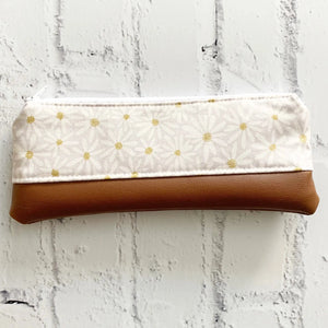 White Daisy Vegan Leather Pencil Pouch