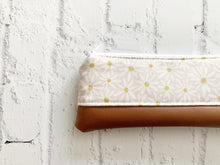 Load image into Gallery viewer, White Daisy Vegan Leather Pencil Pouch